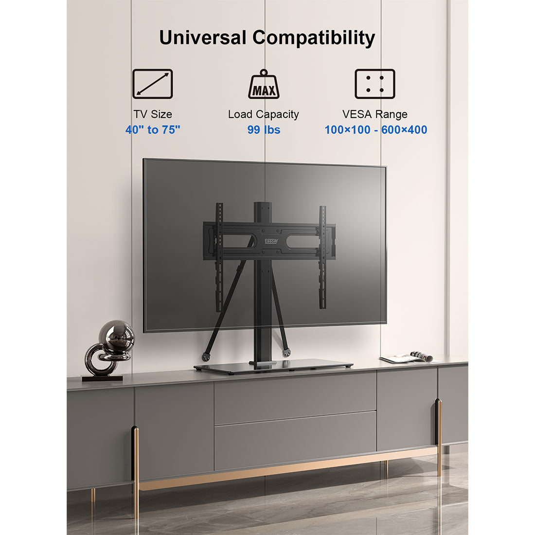 ErgoAV ERTSL2-01B Tabletop TV Stand with Swivel for 40″ to 75″ TVs