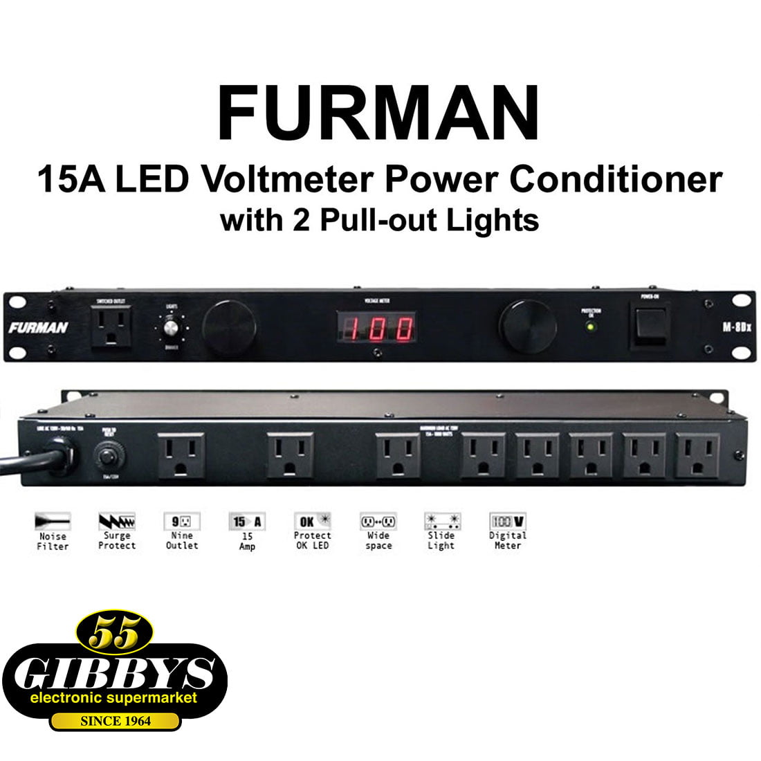 Furman M-8DX 15A Standard Power Conditioner with Lights and Digital Meter