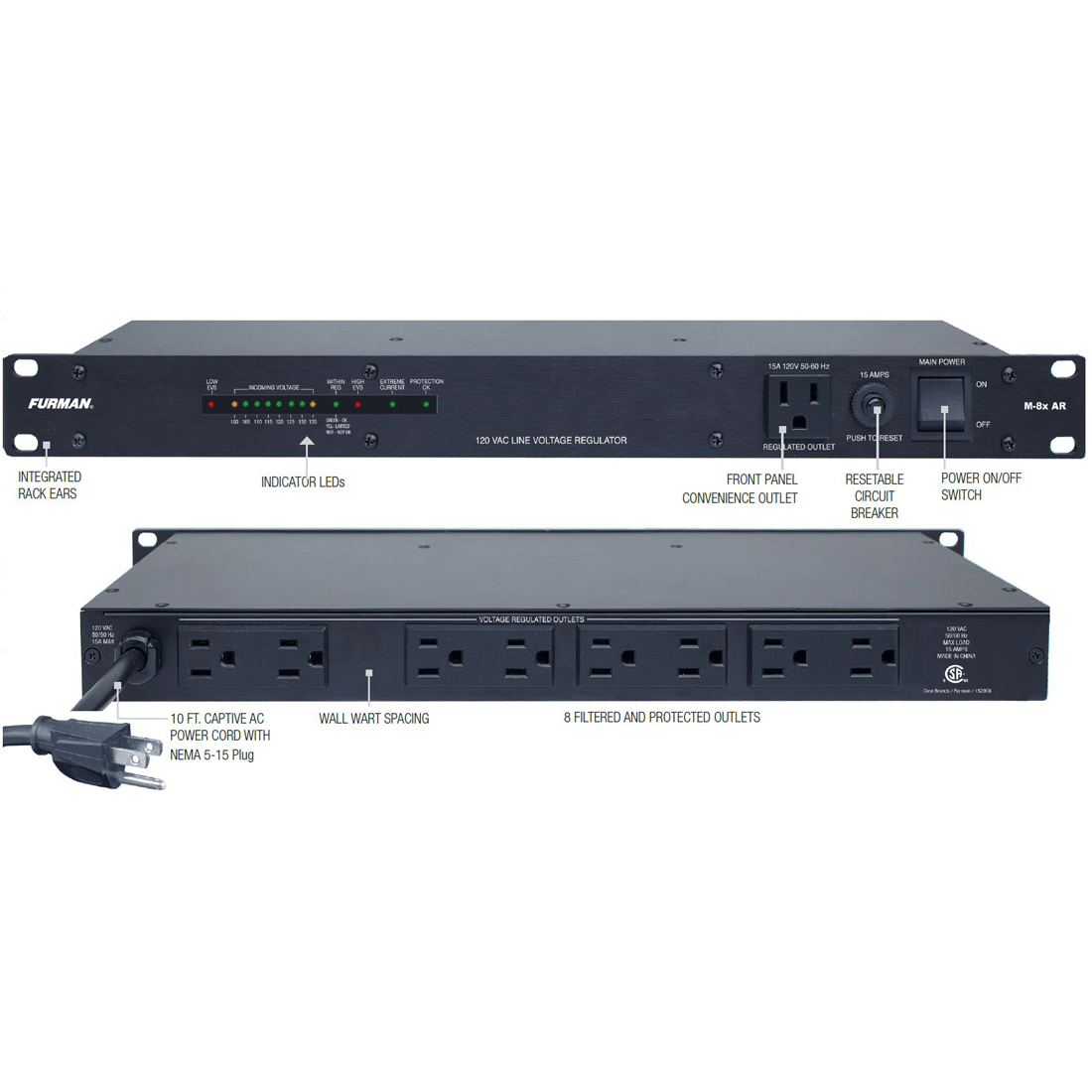 Furman M-8X AR Merit Series 15 Amp Voltage Regulator