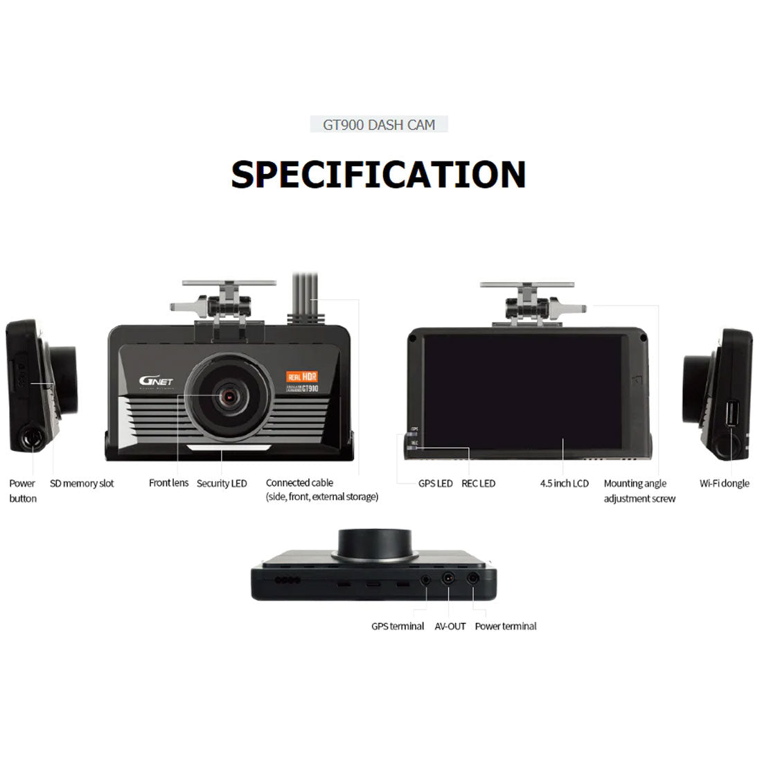 GNET GT900 3CH/4CH HDR Dash Cam: 1080p Front + 720p Right/Left IR Cameras