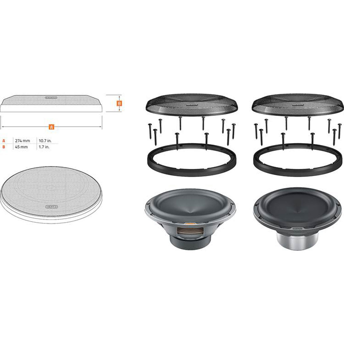 Hertz MG250.3 10" Grille for ML 2500.3, MP 250 D2/D4.3 and MG 250.3 Subwoofers