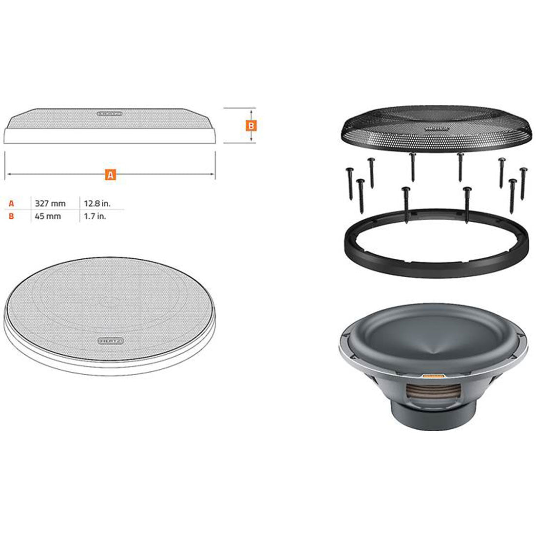Hertz MG300.3 12" Grille for MP 300 D2/D4.3 and MG 300.3 Subwoofers