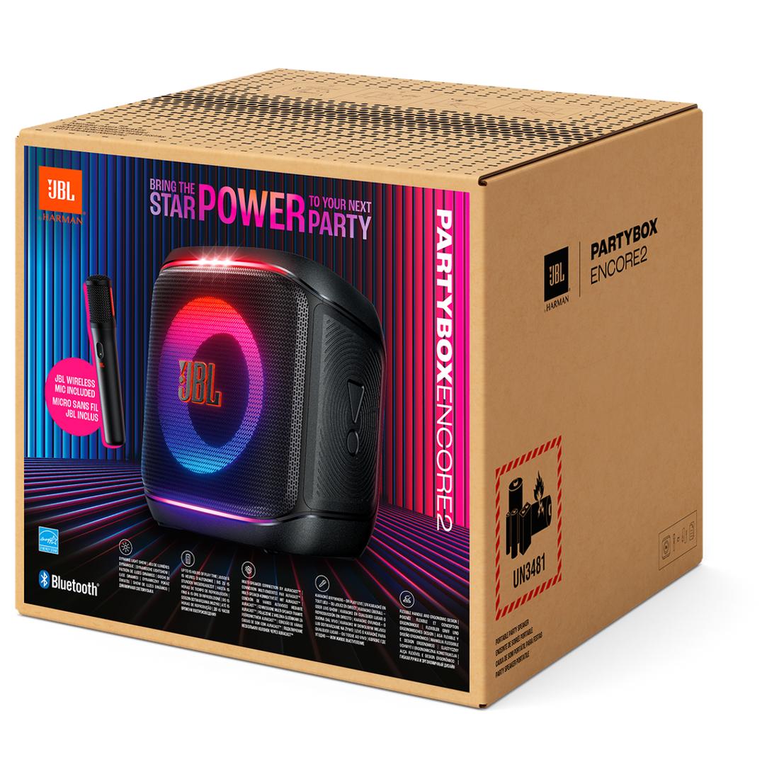 JBL PartyBox Encore 2 packaging with colorful design