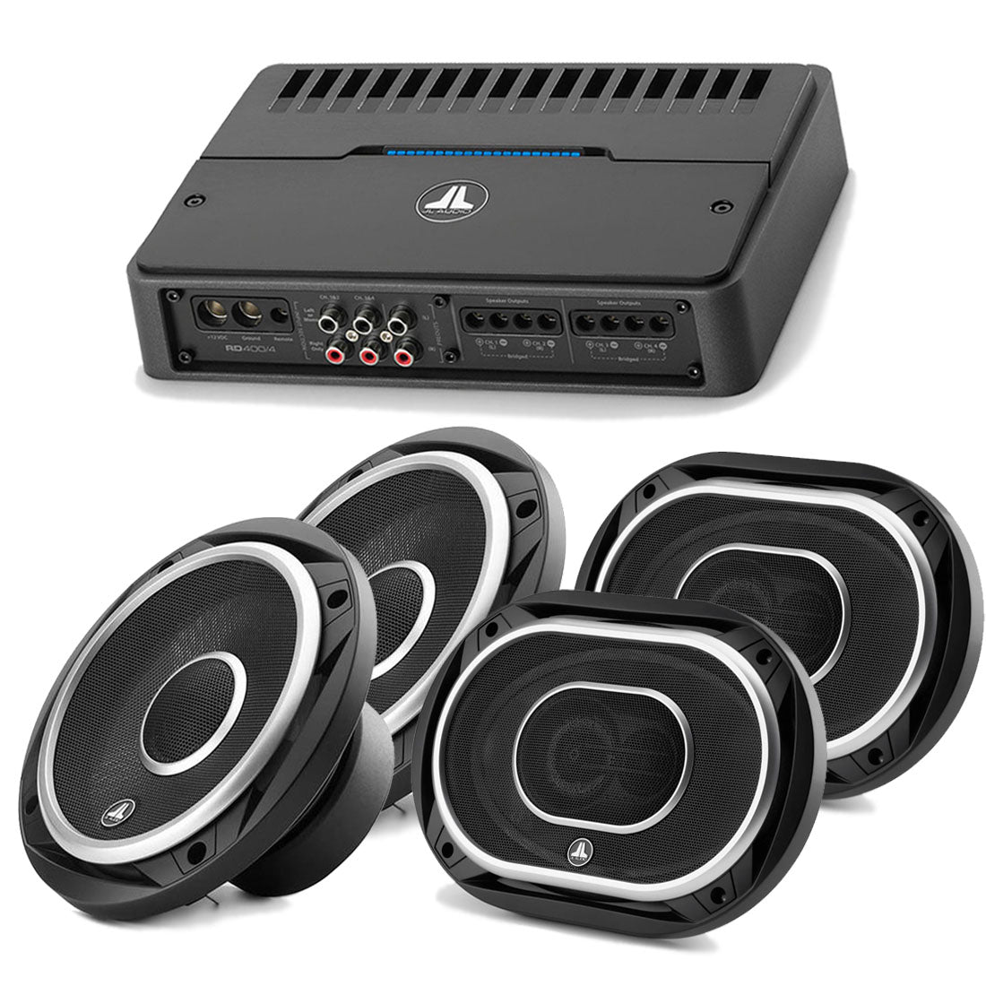 JL Audio RD400/4 4 Ch. Amplifier | C2-690TX 6×9" Coaxial Speakers | C2-650X 6.5" Coaxial Speakers - Bundle - #98621 | #99619 | #99618