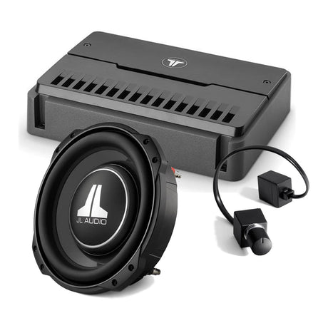 JL Audio 10TW3-D4 10" Shallow-Mount Subwoofer- #92184 | RD500/1 Mono Amplifier – #98618 | RBC-1 Bass Remote Control – #98015 - Bundle