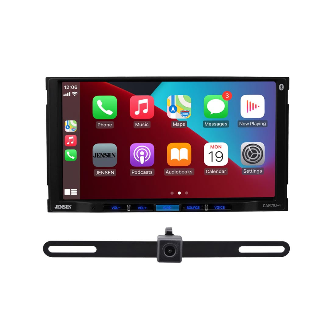 Jensen CAR710-4BC 7" Double DIN Digital Mechless Multimedia Receiver with License Plate Mount Backup Camera