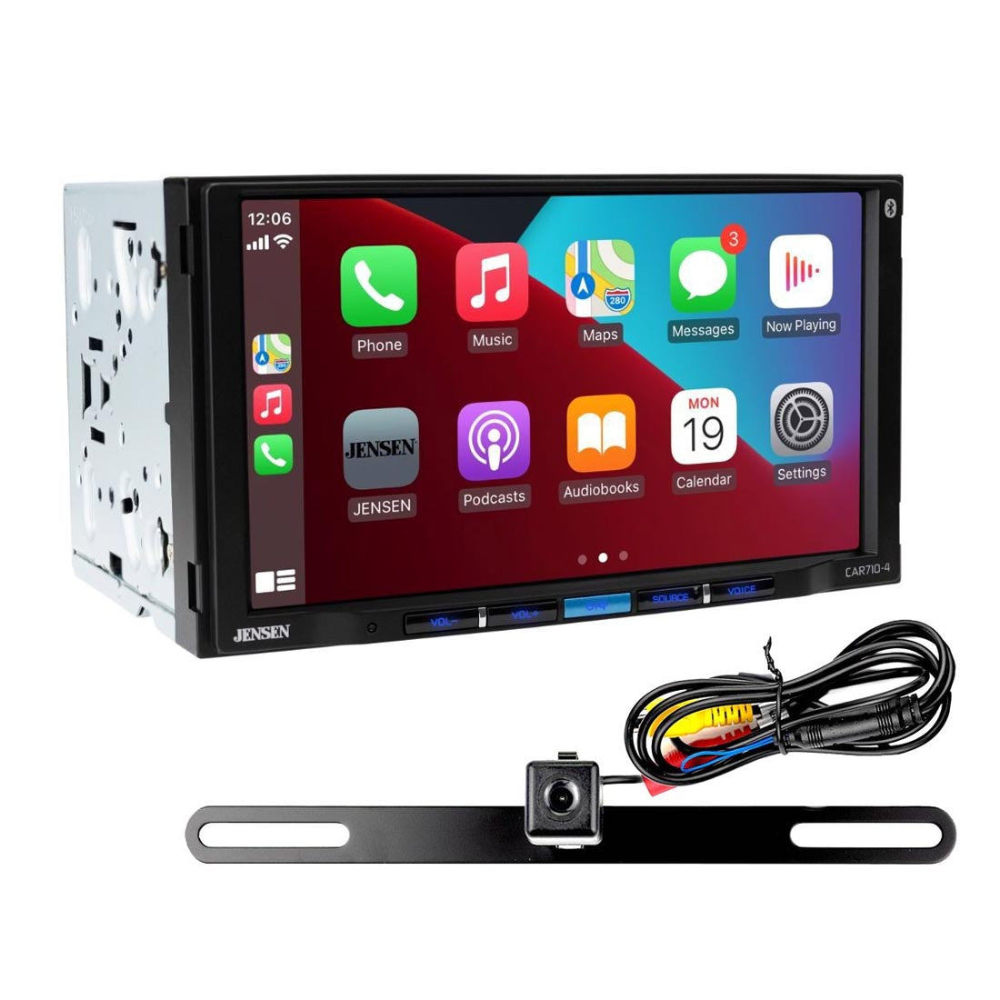 Jensen CAR710-4BC 7" Double DIN Digital Mechless Multimedia Receiver with License Plate Mount Backup Camera