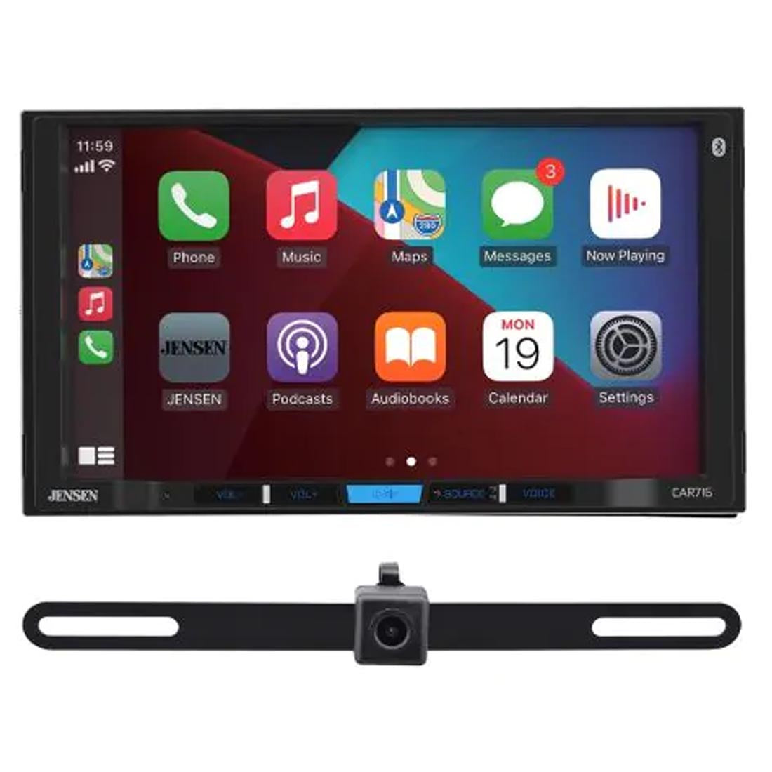 Jensen CAR716-BC 7" Double Din Digital Multimedia Receiver and Backup Camera