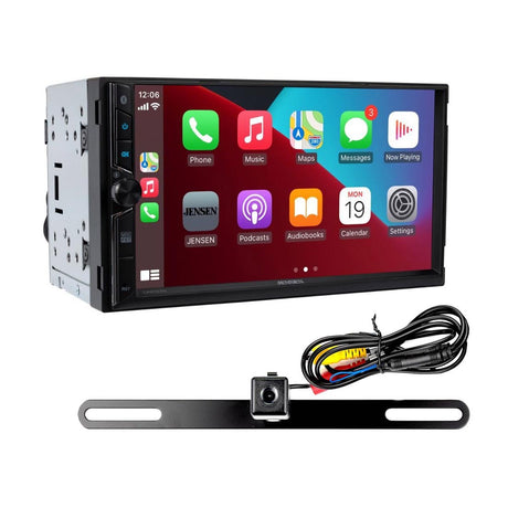 Jensen CAR723W-BC Double DIN Digital Mechless Multimedia Receiver with License Plate Mount Backup Camera