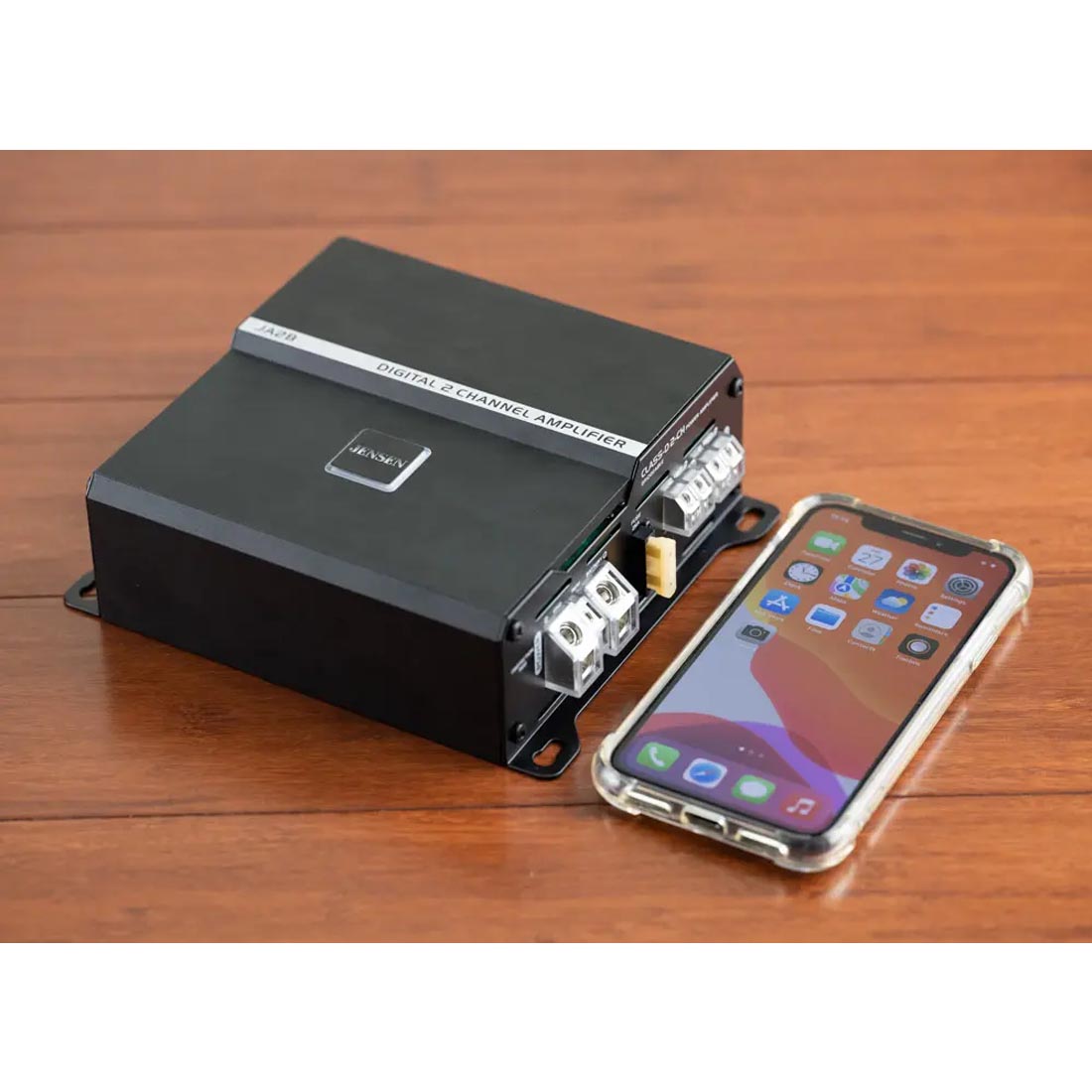 Jensen JA2B 225W Compact Class D 2-Channel Car Amplifier with Bluetooth App Control