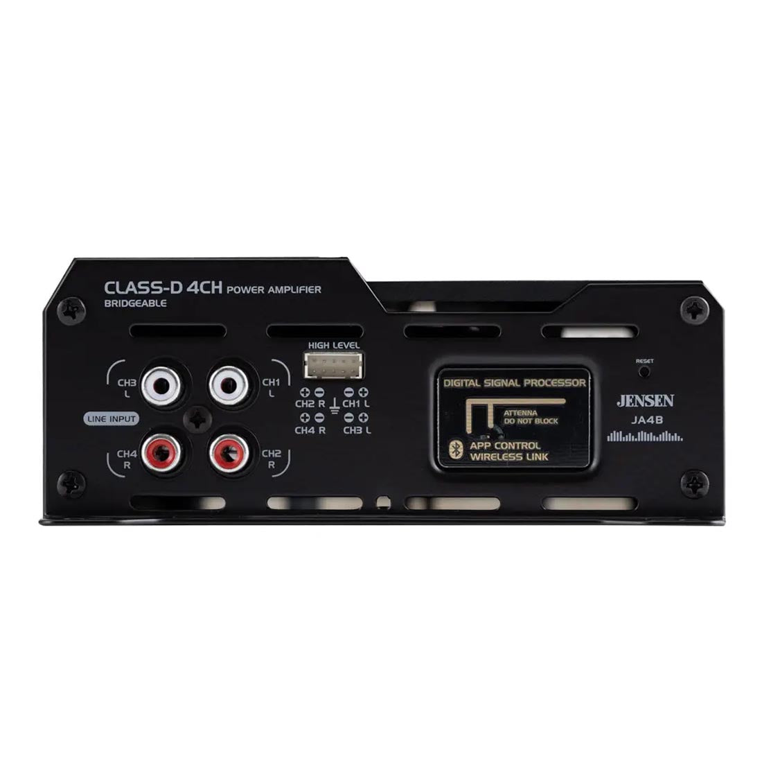 Jensen JA4B 230W Compact 4-Channel Class D Car Amplifier with Bluetooth App Control