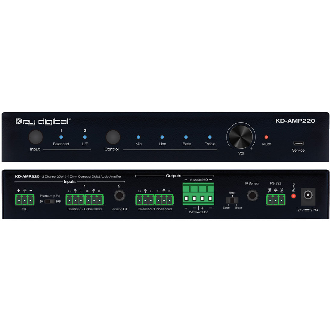 Key Digital KDAMP220 2 Ch 20 WPC @ 8 Ohm, 40 WPC @ 4 Ohm Compact Digital Amplifier