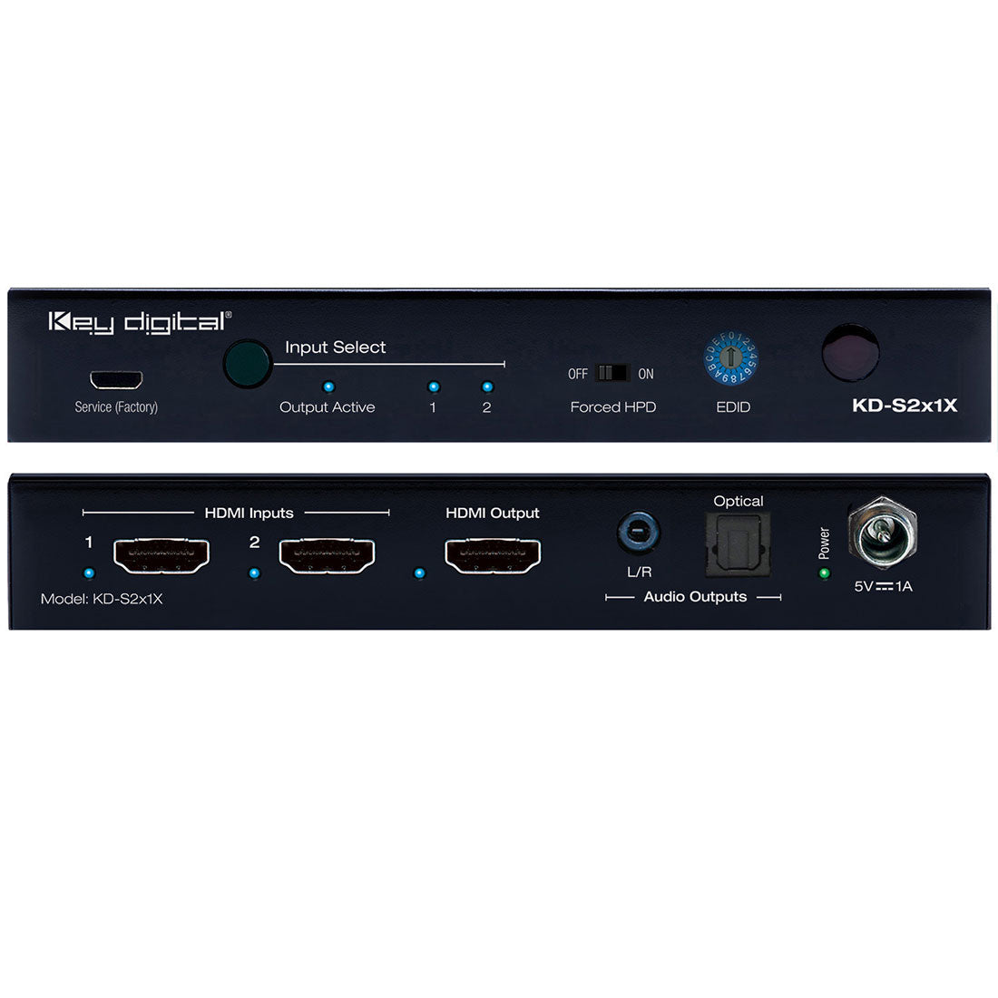 Key Digital KDS2X1X HDMI Switcher with Audio De-Embedded Audio Output