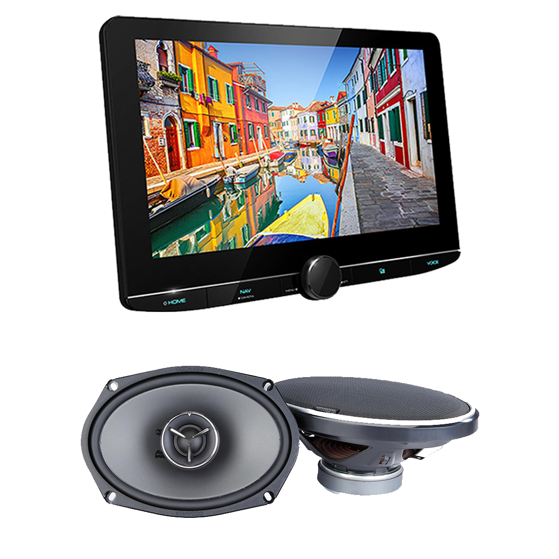 Kenwood eXcelon Reference DNR1007XR 10.1" Navigation Multimedia Receiver | KFC-X694 Series 6x9" 2-Way Car Speakers - Bundle
