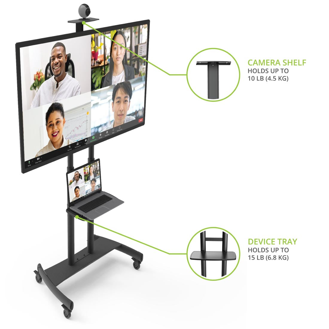 Kanto MTM86PL Rolling TV Cart with Height Adjustment for 55" - 86" TVs
