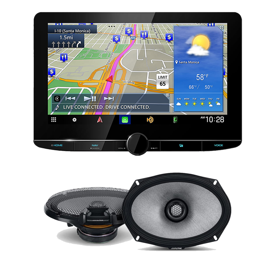 Kenwood eXcelon Reference DNR1007XR 10.1" Navigation Multimedia Receiver | Alpine R2-S69 6x9" High-Resolution Coaxial Speakers - Bundle