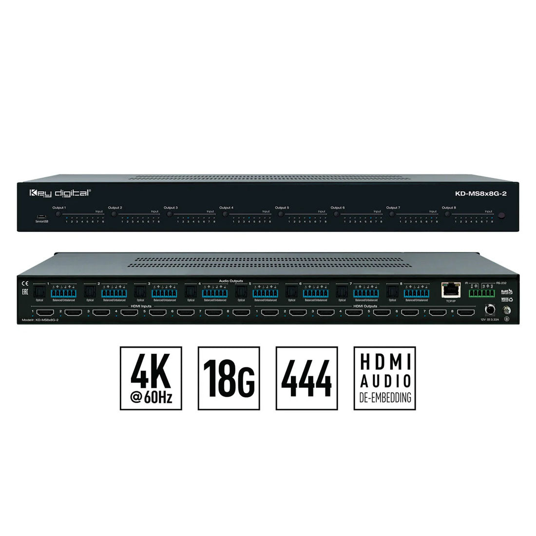 Key Digital KDMS8x8G2 4K/18G HDMI Matrix Switcher