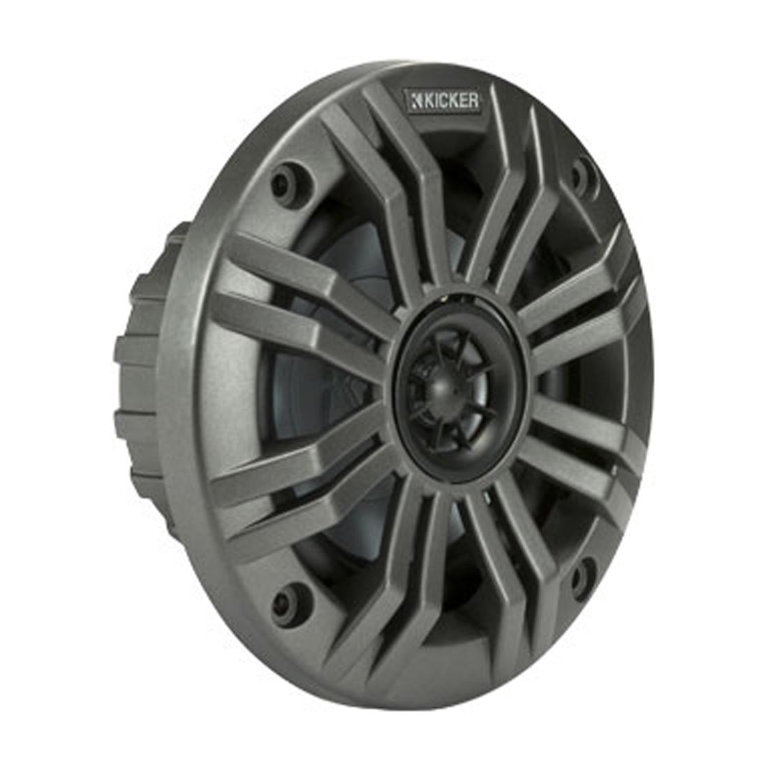 Kicker 45KM42 4″ 2-Way 2-Ohm Marine Coaxial Speakers with Charcoal and White Grilles