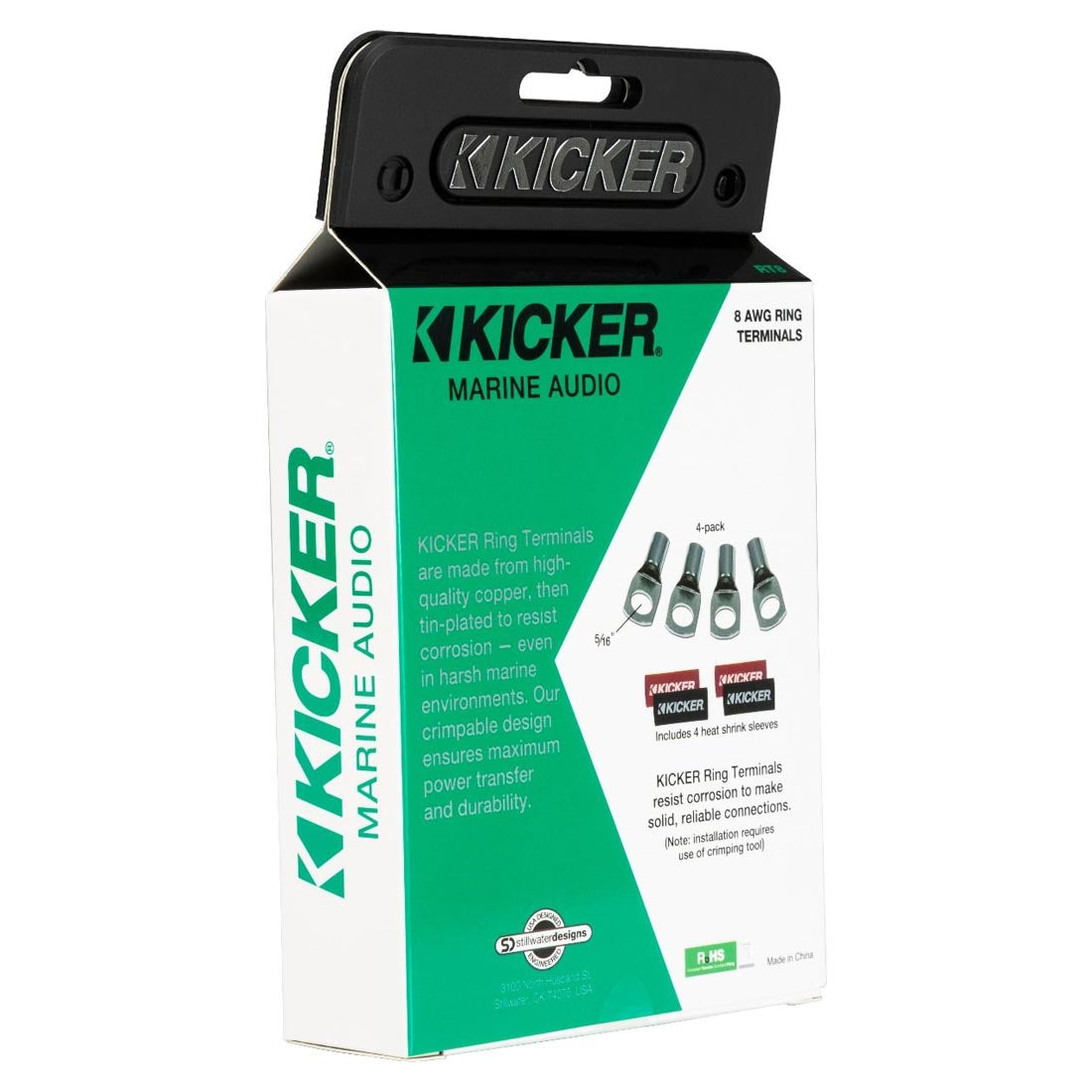 Kicker 47RT8 Tin-Plated 8 AWG 5/16' Marine Ring Terminals - 4-Pack (47RT8)