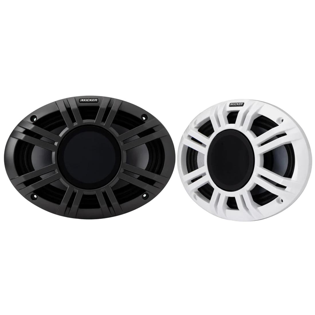 Kicker 48KMXL694 6"x9" Coaxial Marine Speakers with White and Charcoal Grilles