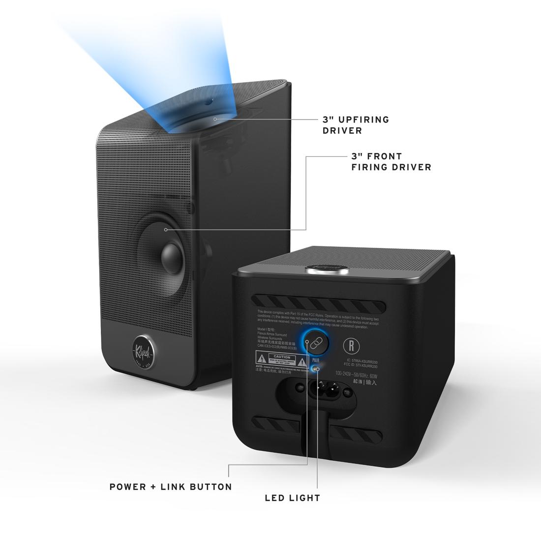Klipsch Flexus Surr 200 speakers with labeled components