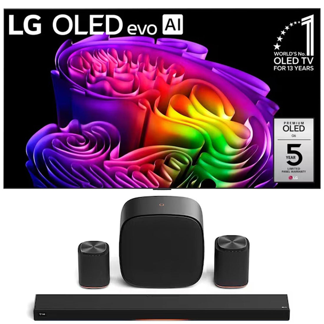 LG G6 OLED evo AI 4K Smart TV | Sound Suite: H7 Soundbar | W7 Subwoofer | M7 Speaker | M5 Speaker - Bundle