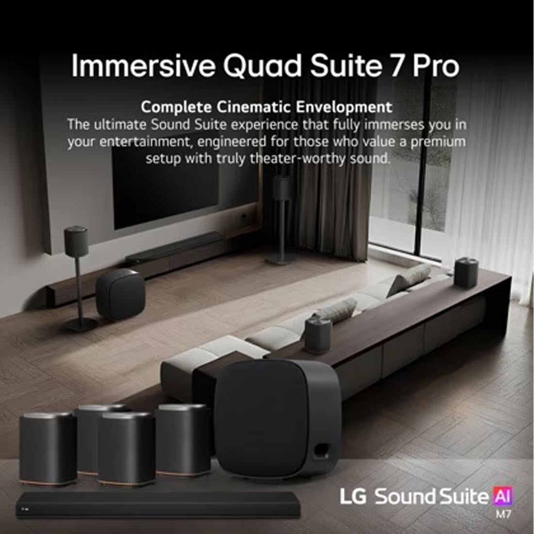 LG Immersive Quad Suite 7 Pro: H7 All-in-One Soundbar | W7 Wireless Subwoofer | M7 2.1.1 Channel Dolby Atmos Wireless Speakers - 2026 Bundle