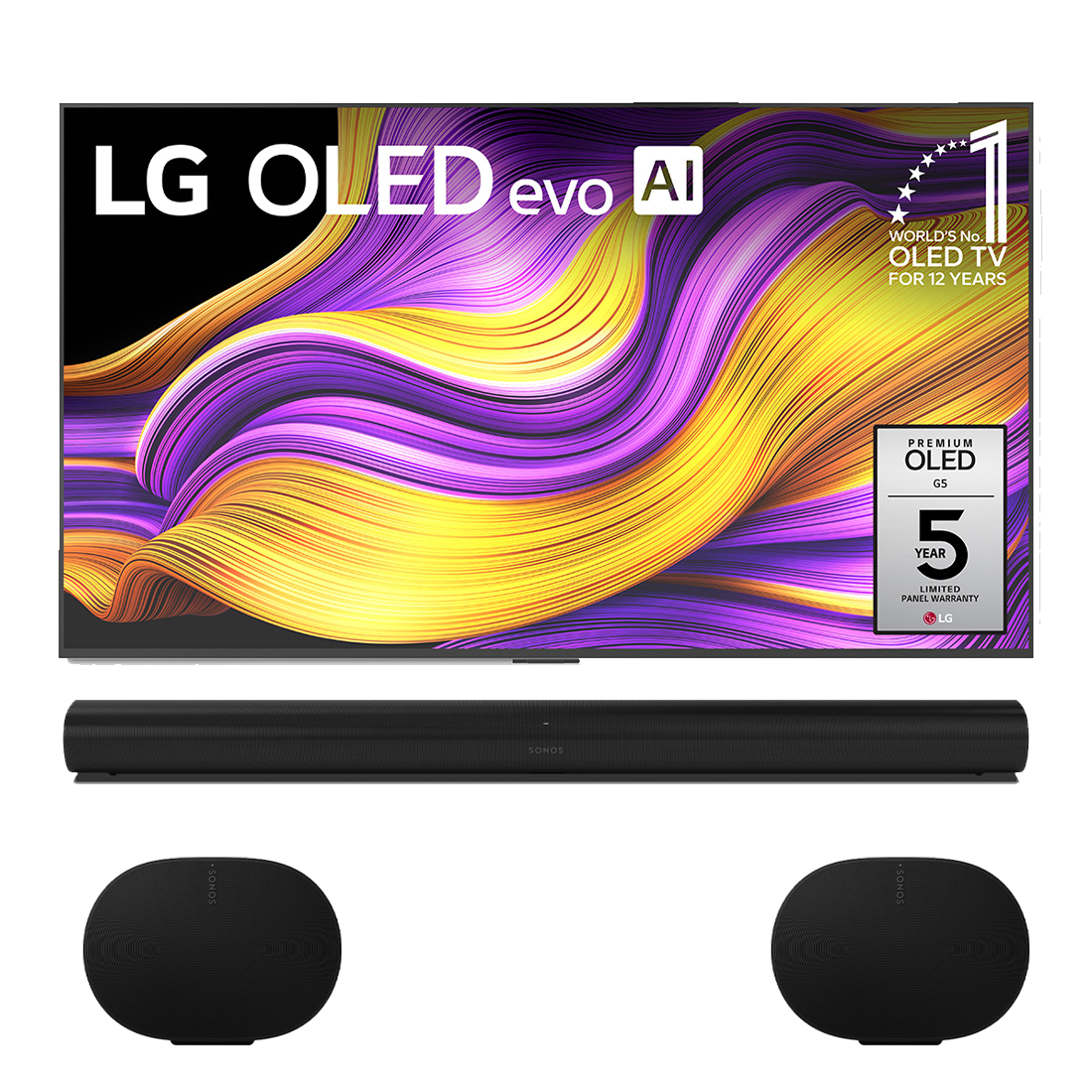 LG OLED G5 4K OLED Evo AI Concierge Smart TV - 2025 Model | Sonos Premium Surround Set with Arc - Arc | Era 300 (2) - Bundle