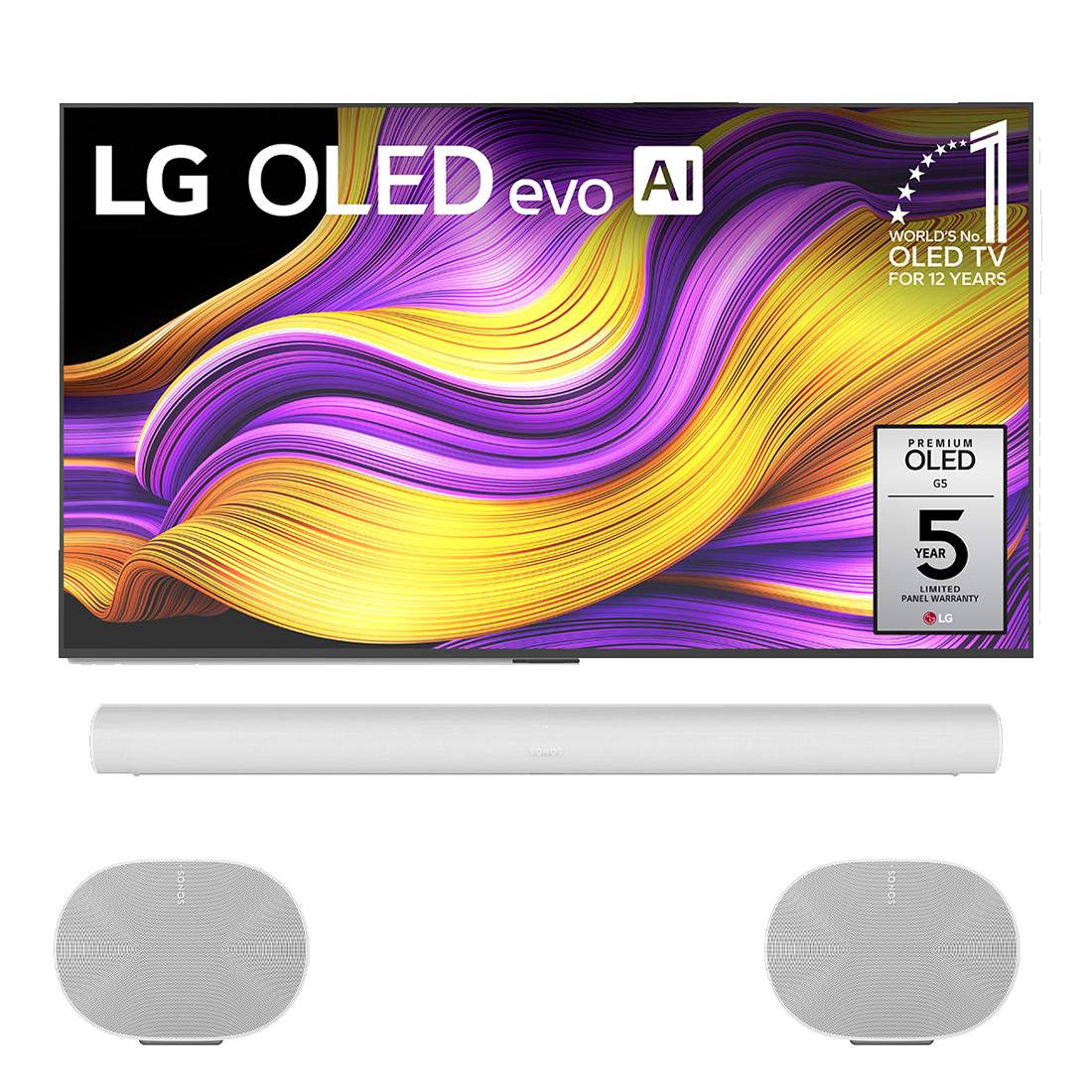 LG OLED G5 4K OLED Evo AI Concierge Smart TV - 2025 Model | Sonos Premium Surround Set with Arc - Arc | Era 300 (2) - Bundle