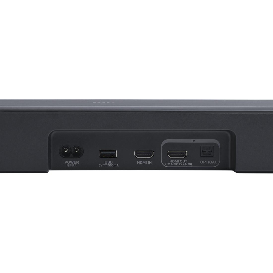 Back view of a JBL Bar 500 soundbar showing ports (on a white background)