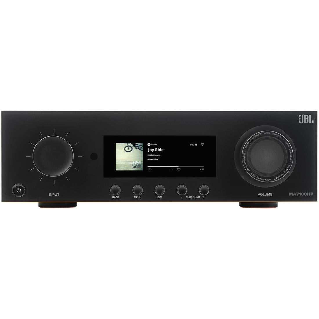 JBL MA7100HP A/V Receiver front controls and display