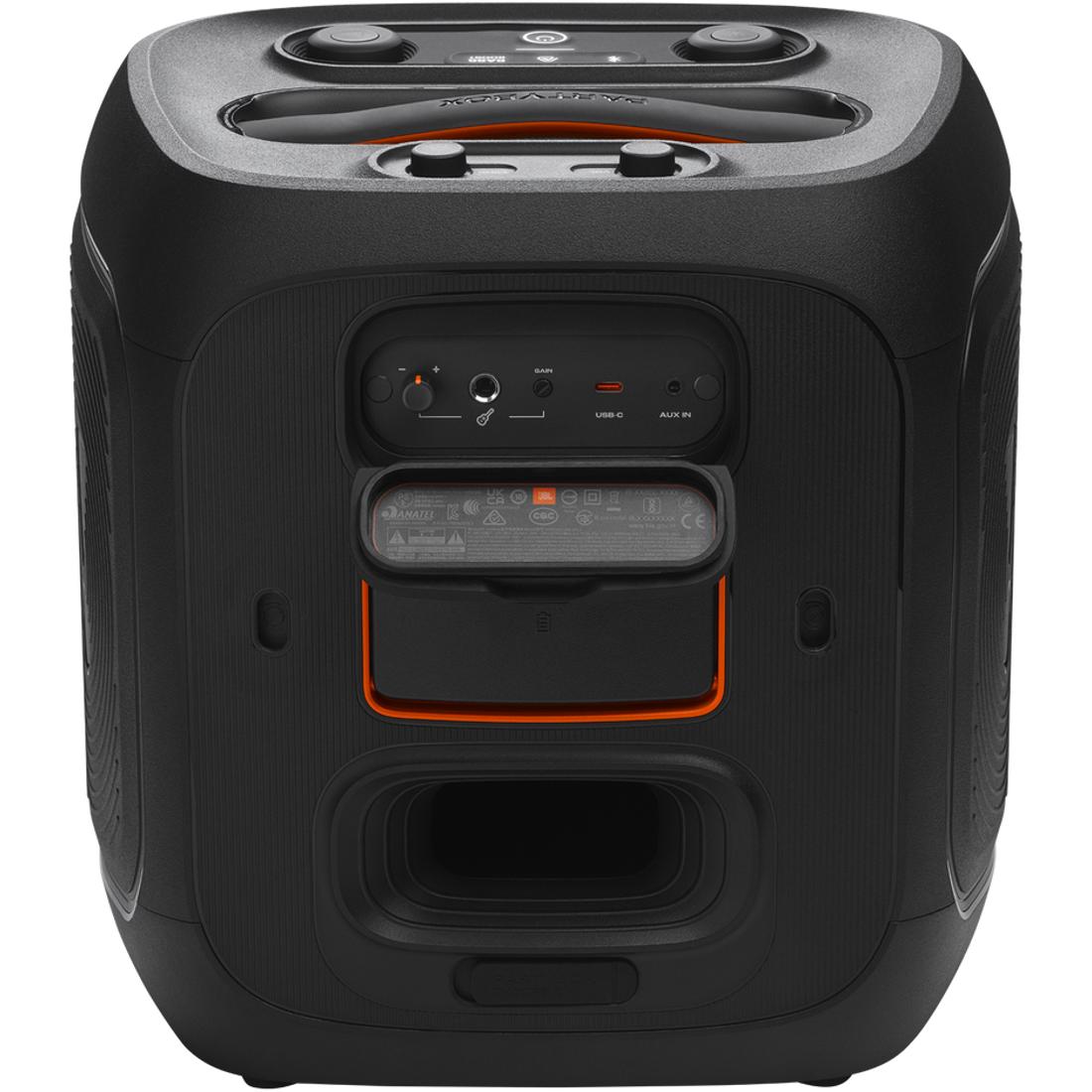 Black JBL PartyBox Encore 2 portable speaker with rear I/O panel exposed
