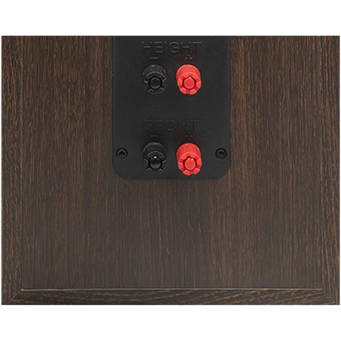 Close-up of terminals on a JBL Stage 260F speaker in espresso finish