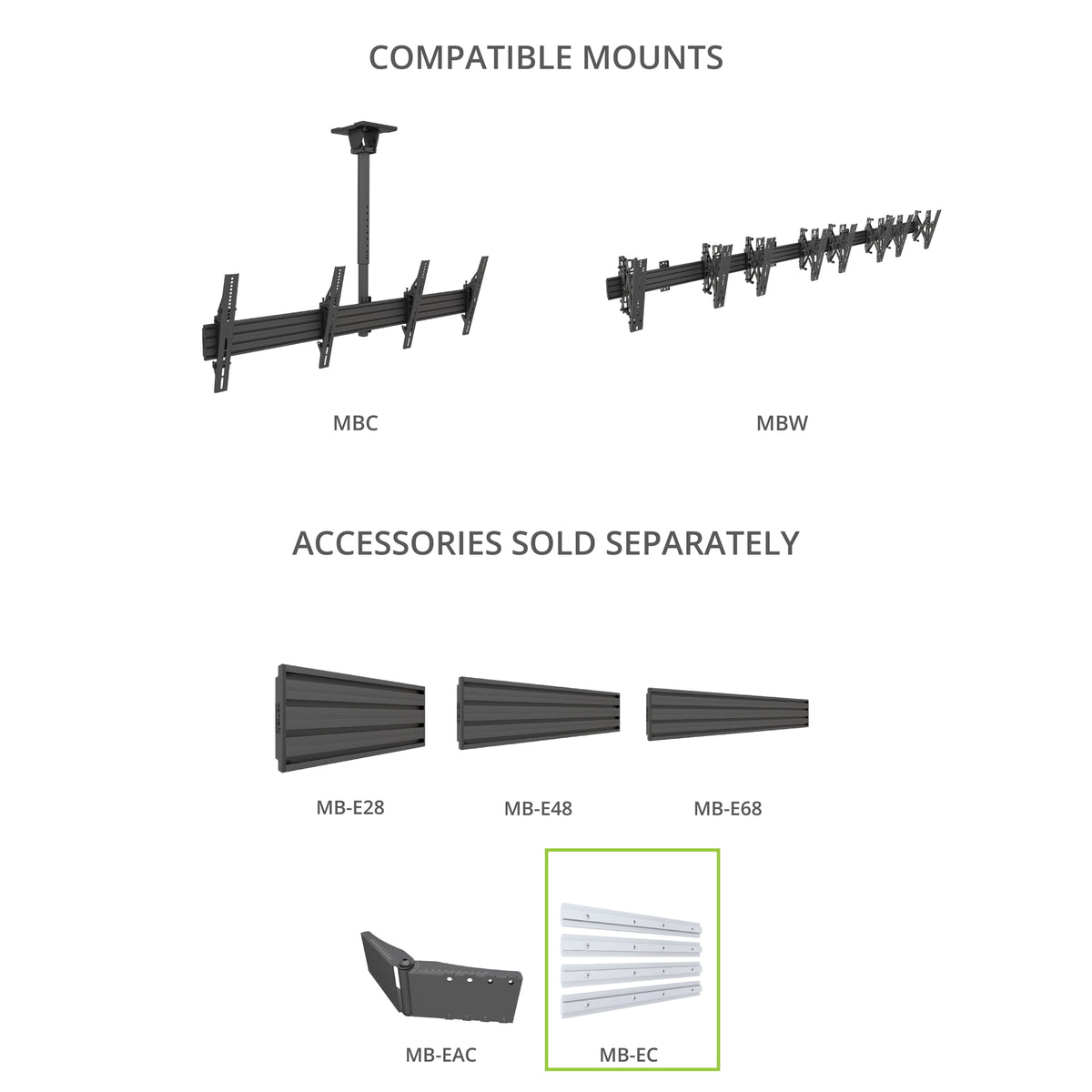 Kanto MB-EC Menu Board Extrusion Connectors for MBC & MBW - Chrome