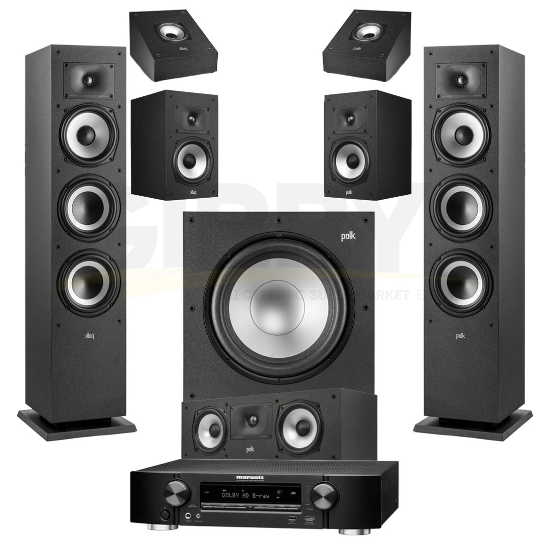 Marantz NR1510 5.2-Channel A/V Receiver | Polk Audio Monitor XT60 5.1.2 Home Theater Bundle #1