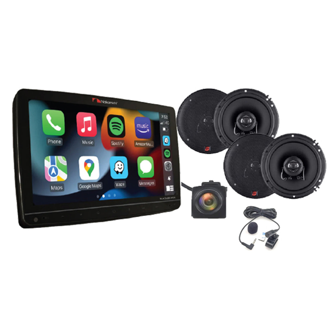 Nakamichi NA3625-WUX-MAX 10.1" Mechless Receiver | BTMIC-6 External Microphone | Cerwin Vega XED62 6.5" Speakers | License Plate Camera - Bundle