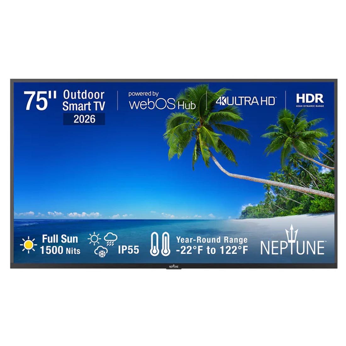 Neptune ODTV7504 75" 4K Full Sun Outdoor Smart TV with Included Tilting Wall Mount