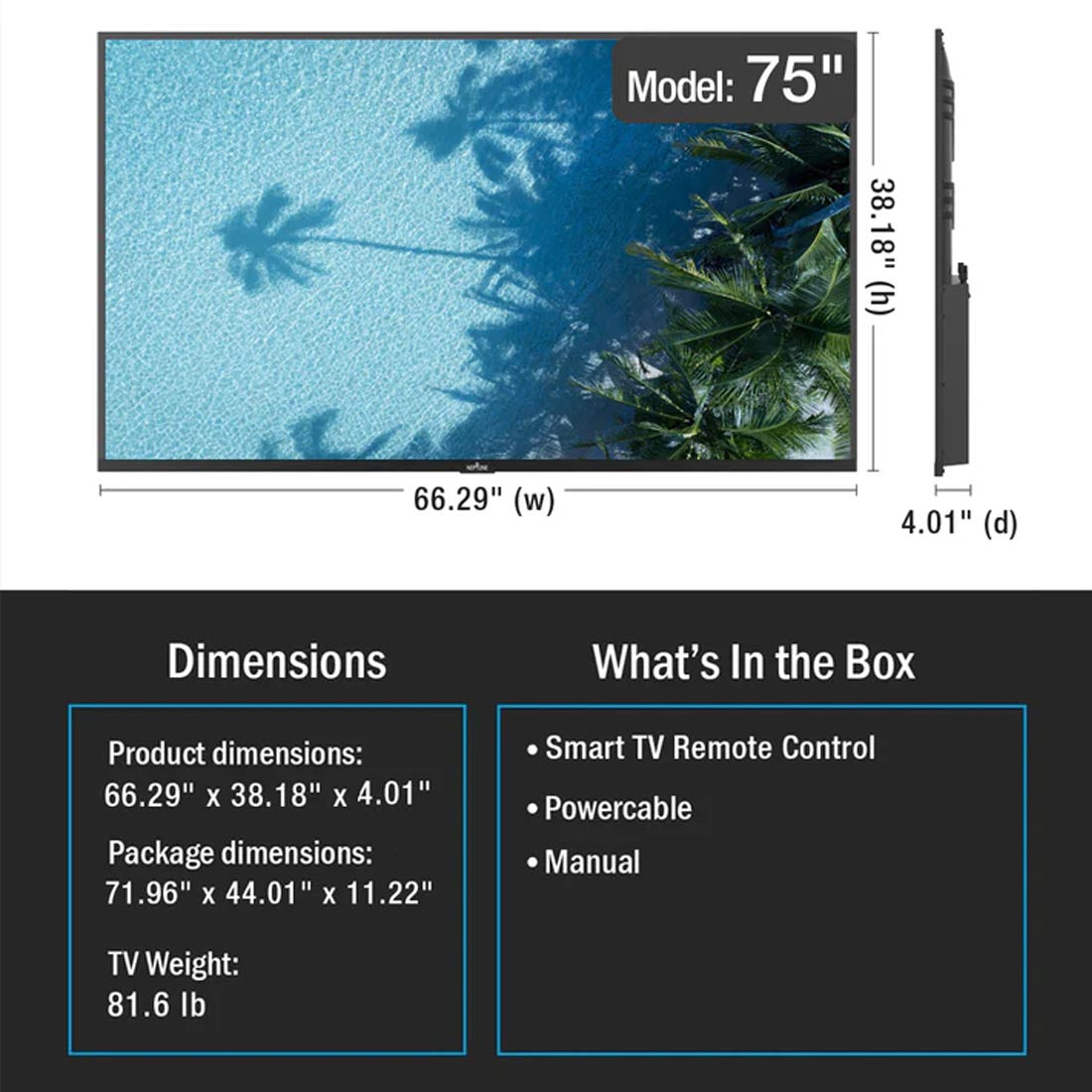 Neptune ODTV75PS1K 75" 4K Partial Sun Outdoor Smart TV with webOS Hub