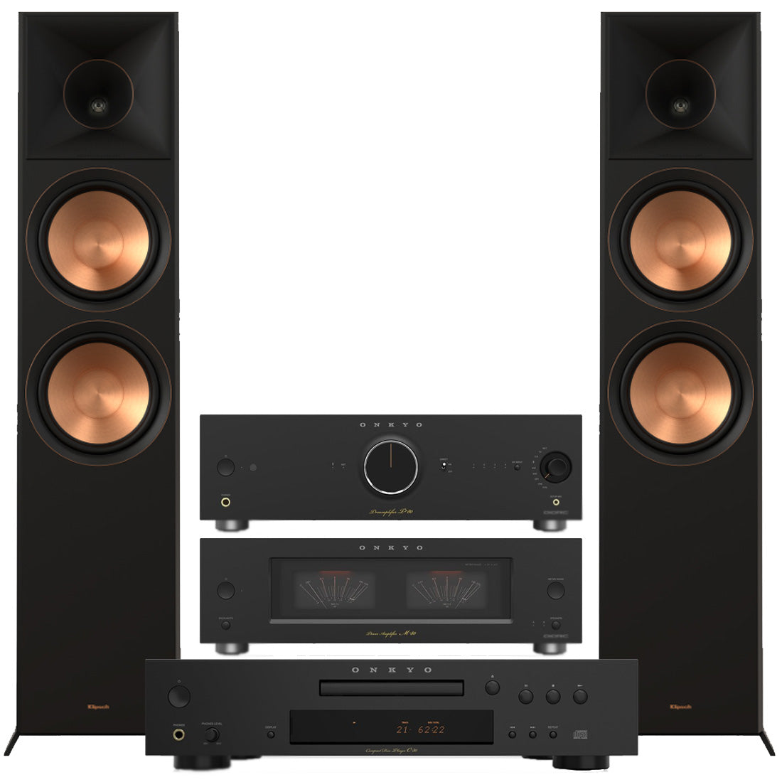 Onkyo Icon P80B Network Preamplifier | M80B Power Amplifier | C30B CD Player | Klipsch RP-8000F II Floor Standing Speakers - Pair - Bundle