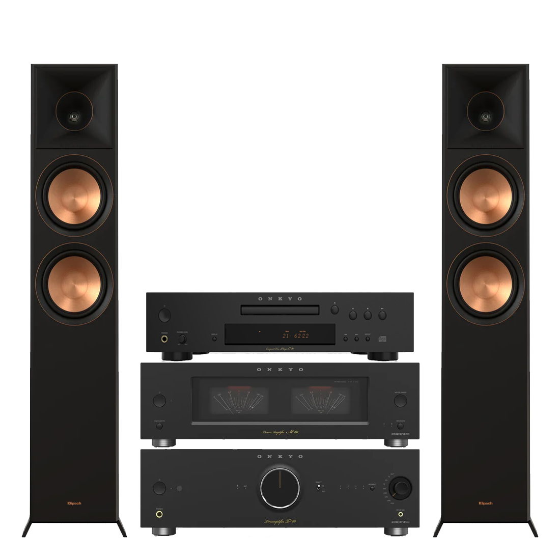Onkyo Icon M80B Power Amplifier | Onkyo P80B Preamplifier | Klipsch RP-6000F II Floor Standing Speakers - Pair - Bundle
