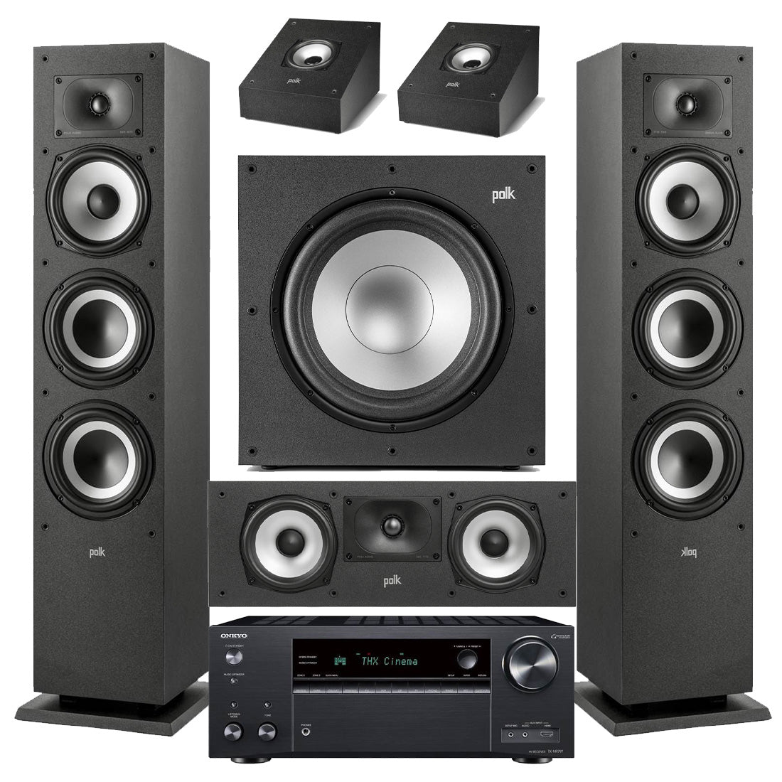 Onkyo TX-NR797 9.2-Ch Receiver | Polk Audio XT60 Floor Standing Speakers – Pair | Polk Audio Monitor XT30 Center Channel | XT90 Height Speakers- Pair | Polk Audio XT12 12” Subwoofer - Bundle