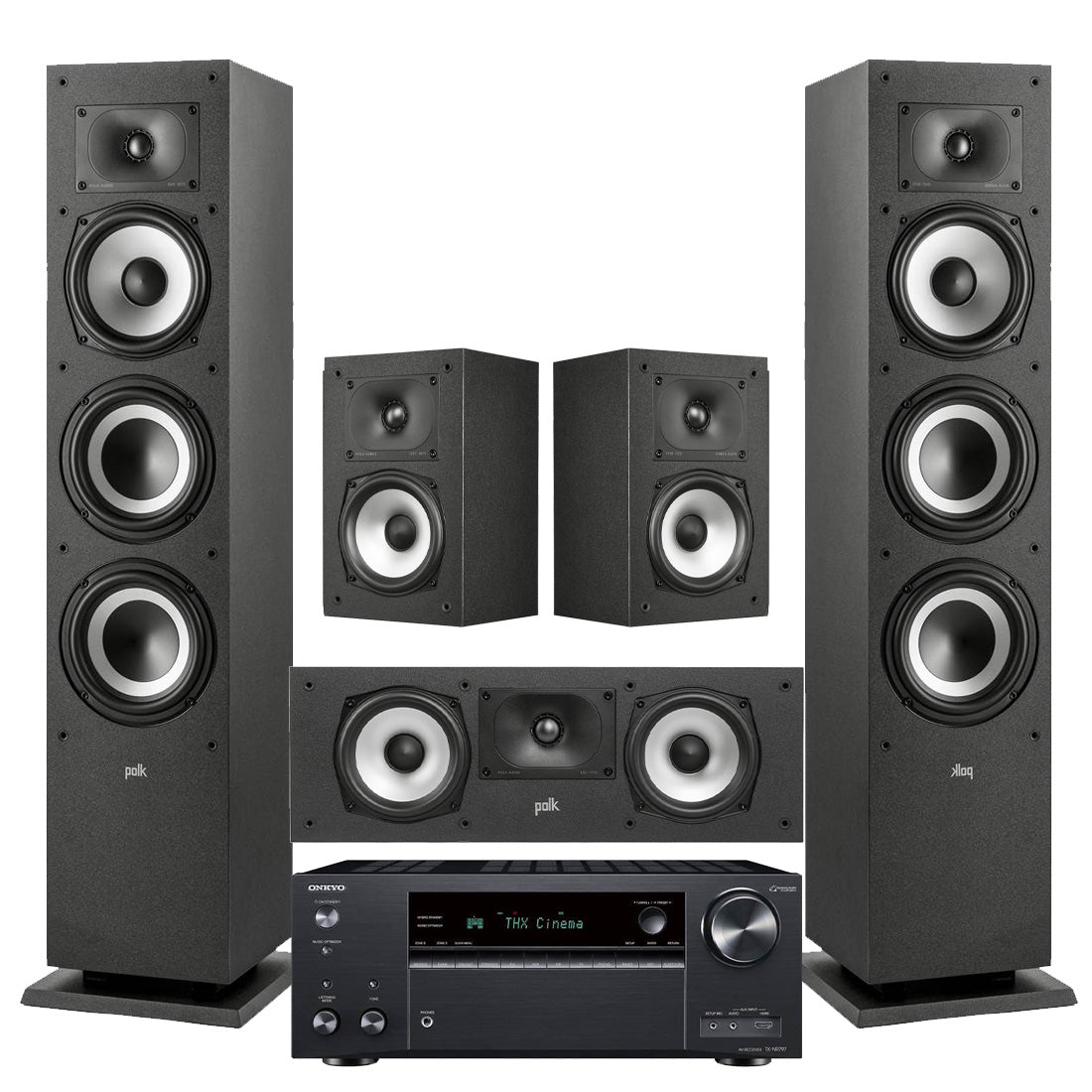 Onkyo TX-NR797 9.2-Ch Receiver | Polk Audio Monitor XT60 Floor Standing Speakers – Pair | XT30 Center Channel | XT15 Bookshelf Speakers - Pair - Bundle
