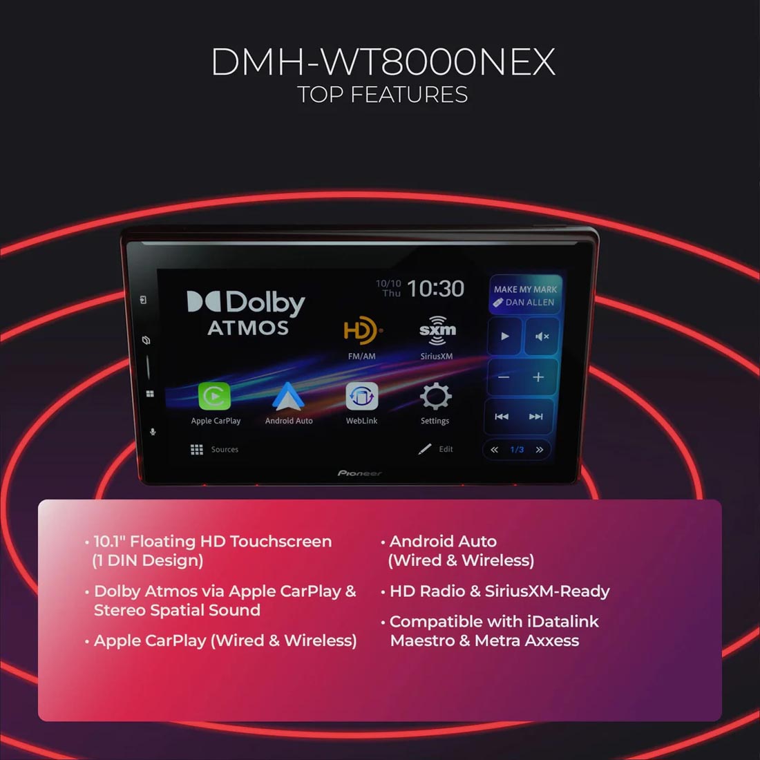 Pioneer SPHERA DMH-WT8000NEX 10.1" Floating Digital Multimedia Receiver
