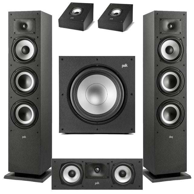Polk Audio XT60 Floor Standing Speakers – Pair | Polk Audio Monitor XT30 Center Channel | XT90 Height Speakers- Pair | Polk Audio XT12 12” Subwoofer - Bundle