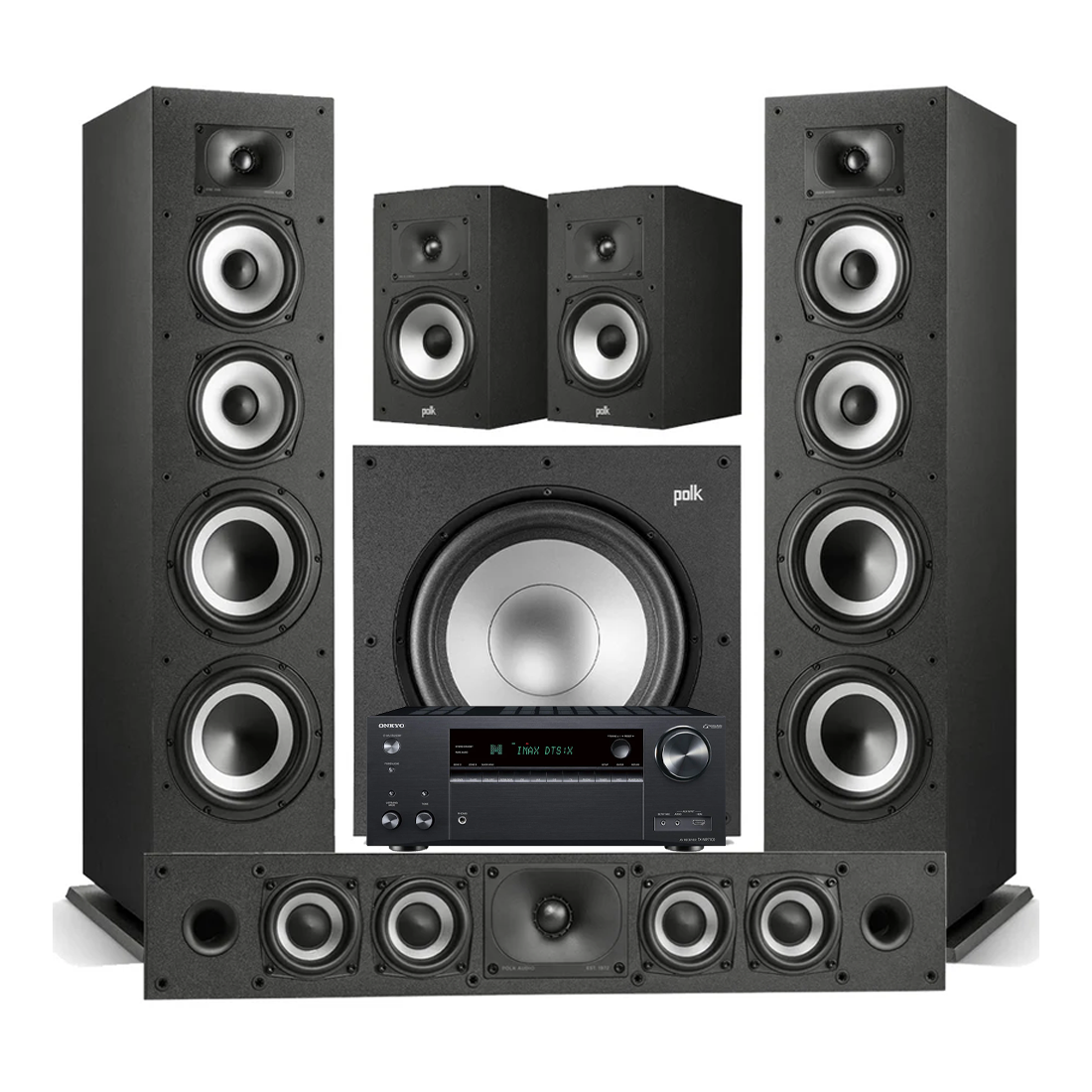 Onkyo TX-NR7100 9.2 Channel THX Certified Network A/V Receiver | Polk Audio Monitor XT70 Floor standing Speakers | Monitor XT35 High Res Loudspeaker | Monitor XT20 High Res Loudspeaker | Monitor XT12 12” Powered Subwoofer - Bundle