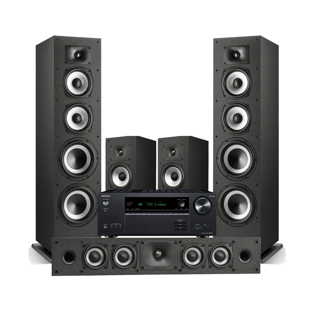 Onkyo TX-NR6100 7.2 Channel THX Certified Network A/V Receiver | Polk Audio XT70 Floor Loudspeakers | XT35 Center Channel Loudspeaker | XT20 Bookshelf Loudspeakers - Bundle