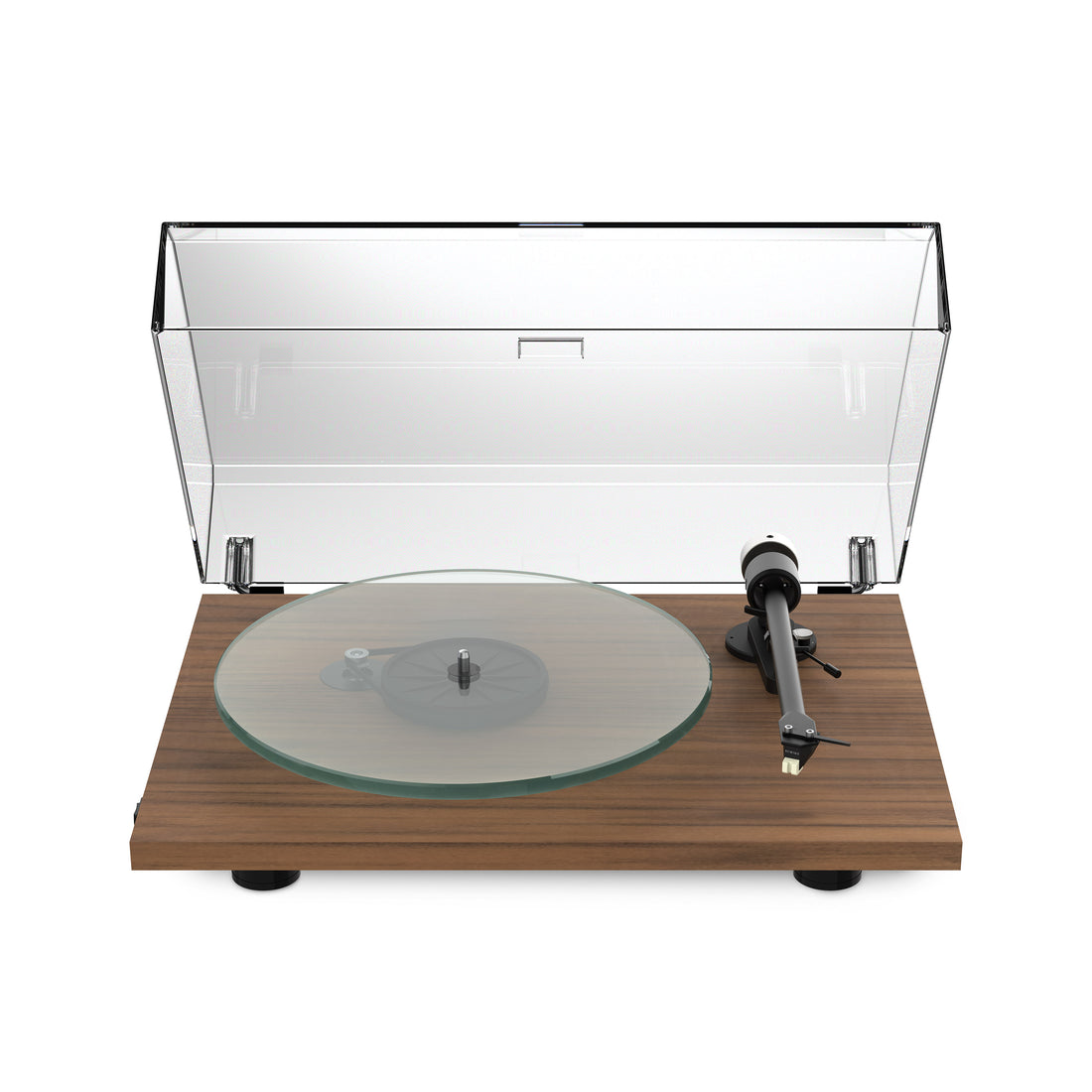 Pro-Ject T2 Super Phono in walnut finish, with dust cover