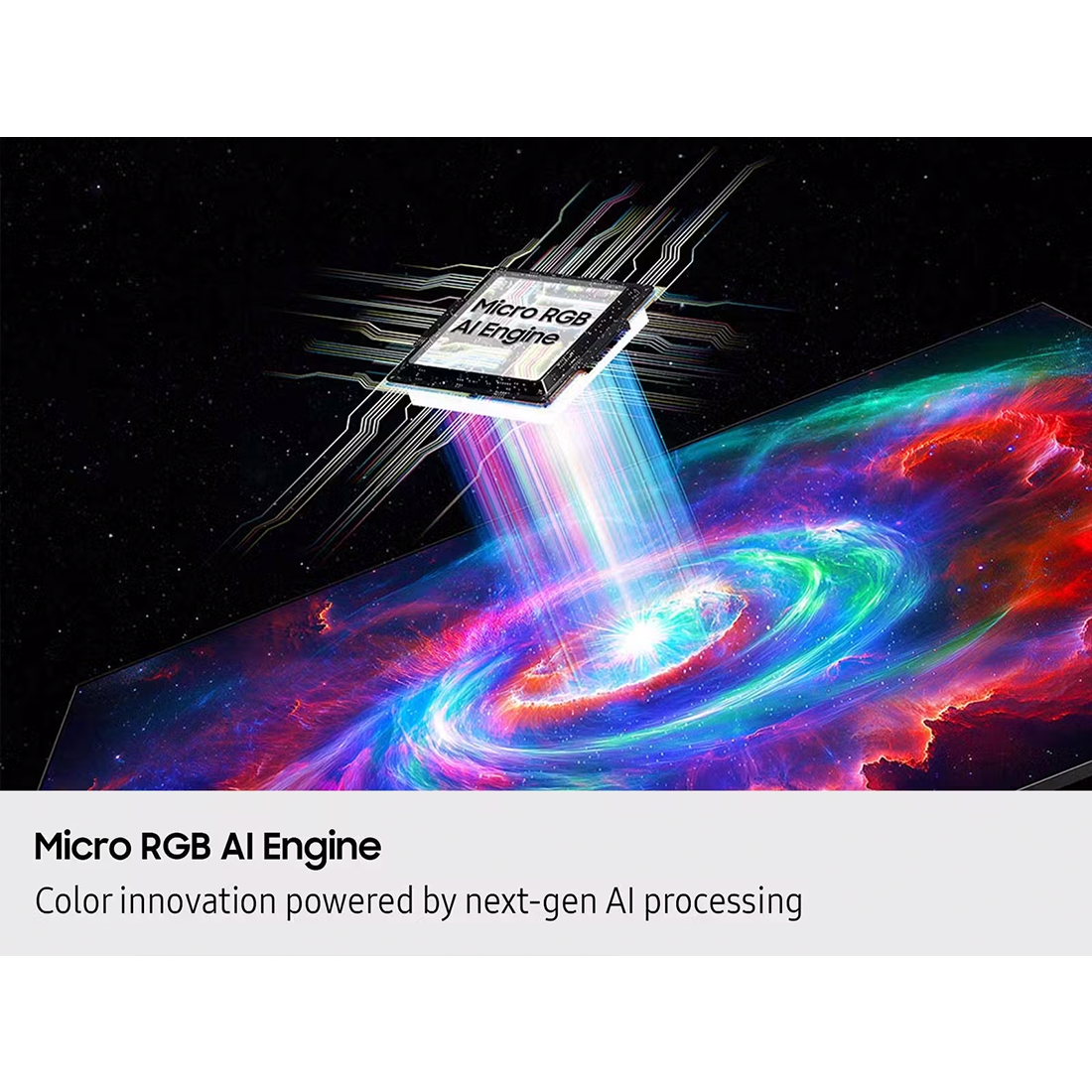 Micro RGB AI Engine with colorful nebula background