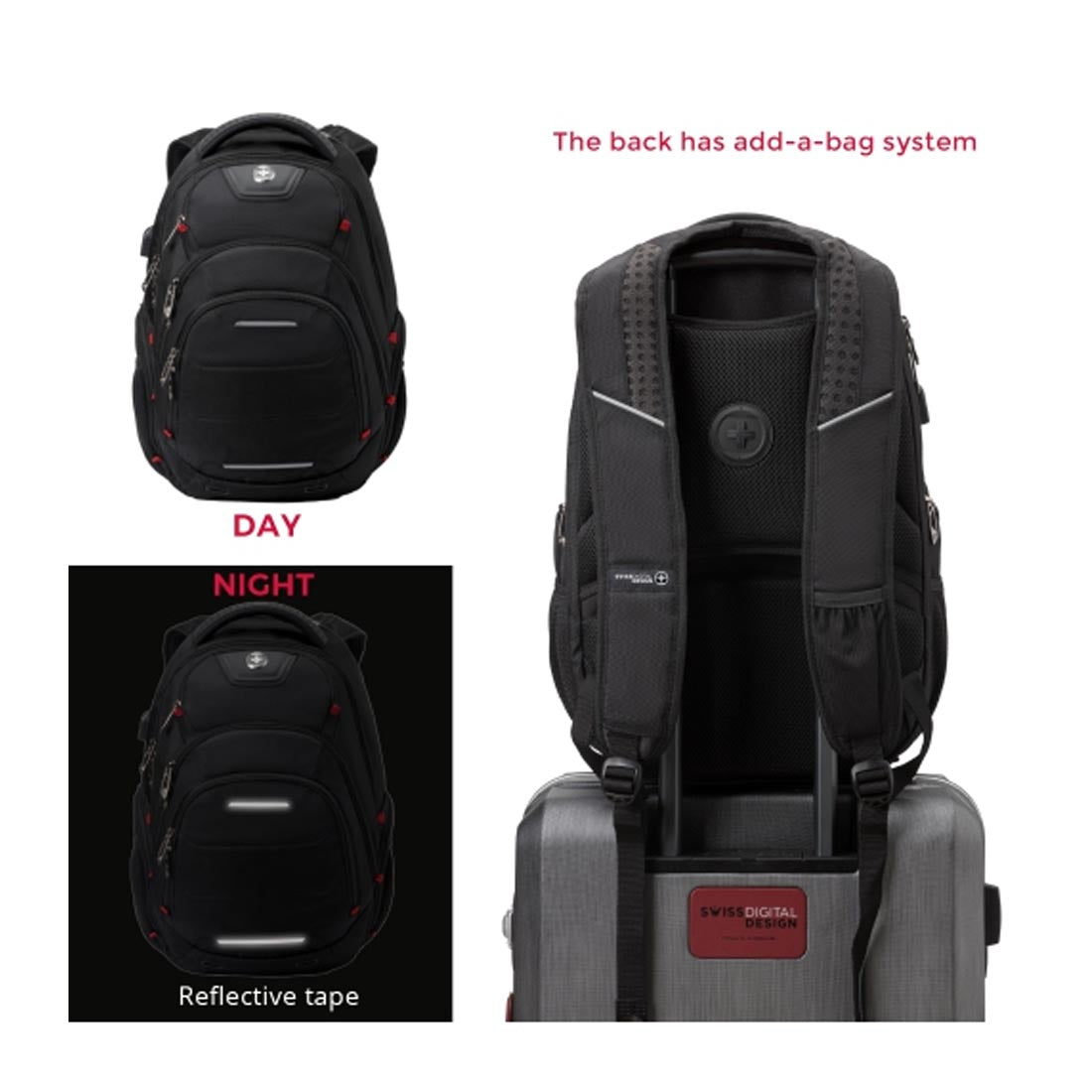 Swissdigital SD1003BT02506-01 16" Laptop Backpack USB Charging - Black