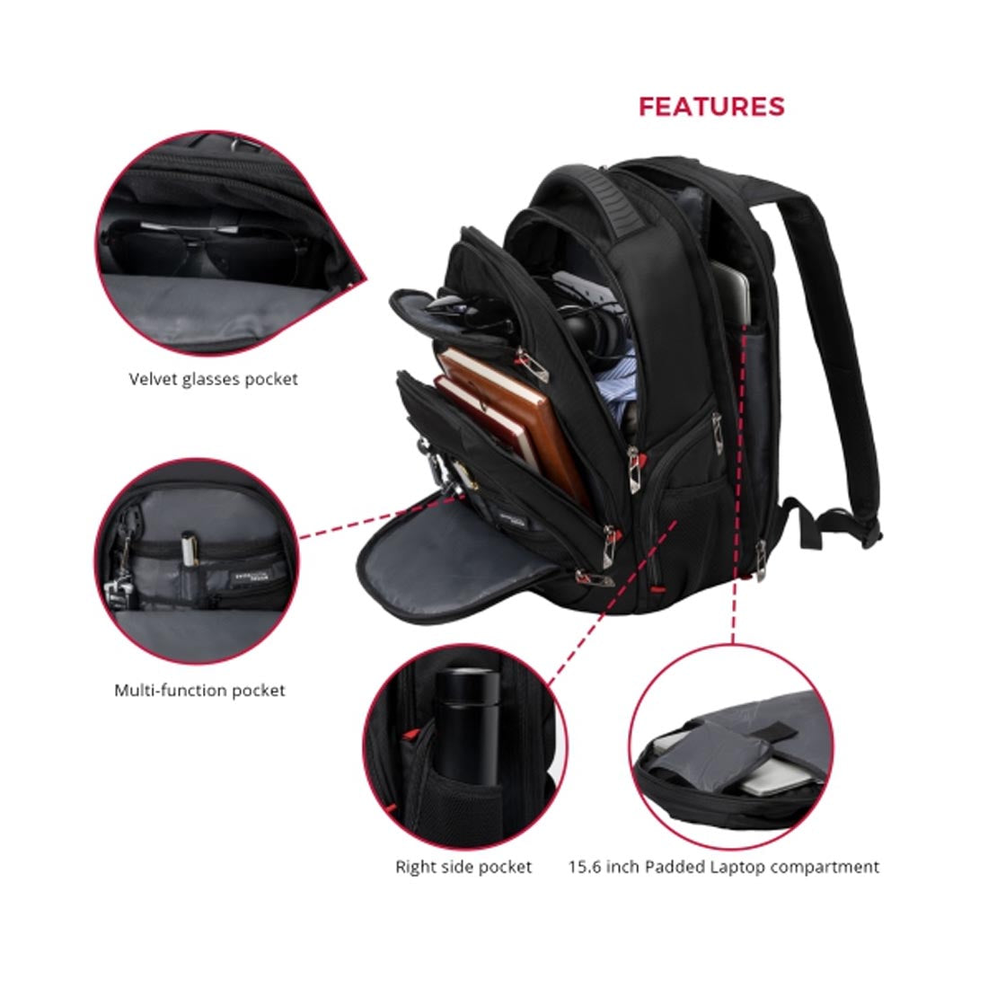 Swissdigital SD1003BT02506-01 16" Laptop Backpack USB Charging - Black